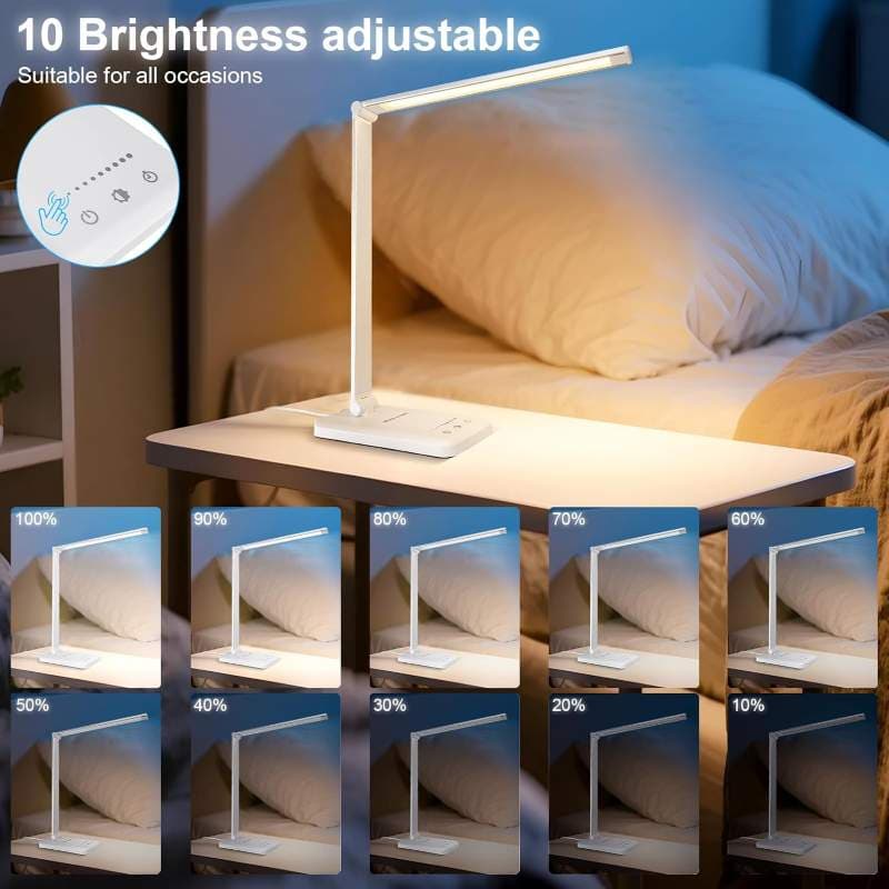 چراغ مطالعه LED رومیزی تاج سفید مدل QM019 دارای 5 حالت روشنایی