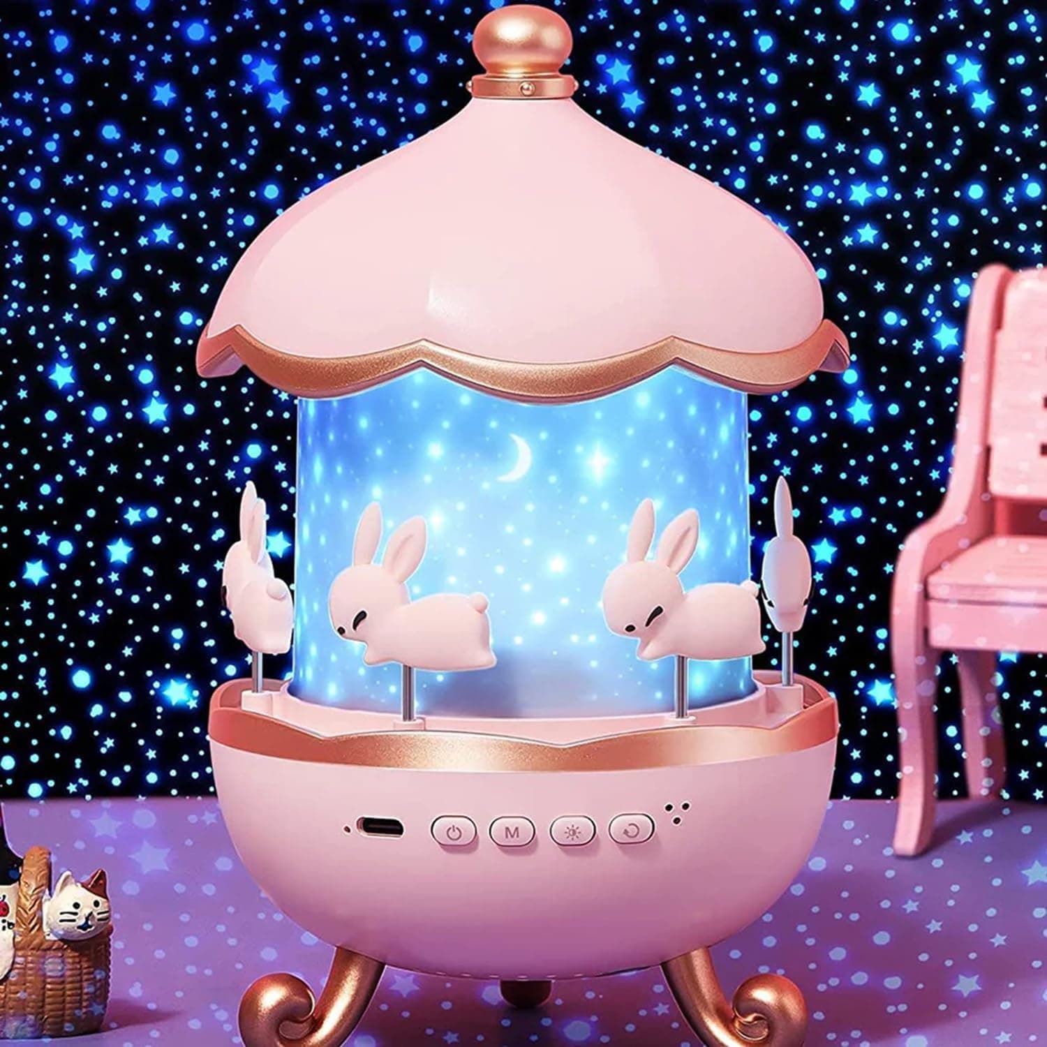 چراغ خواب پروژکتوری چرخشی خرگوش مدل Bunny Carousel — تصویر ۵