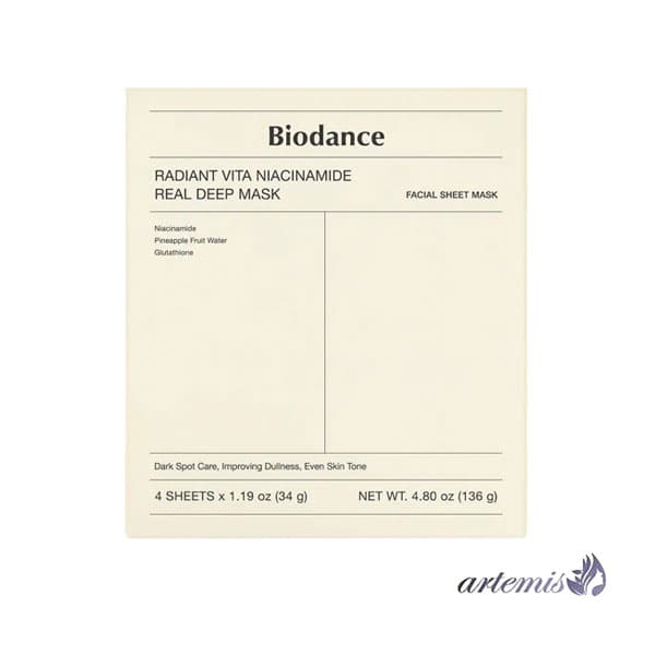 ماسک ویتا نیاسینامید بایودنس ضدلک و روشن کننده پوست مدل Radiant Vita Niacinamide Real Deep Mask حجم 34 گرم