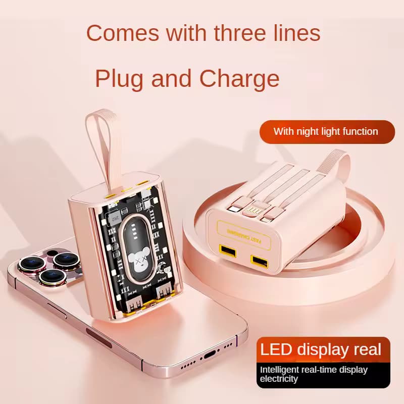پاوربانک ۲۰۰۰۰ میلی‌آمپر فست شارژ شفاف | Portable Cute Powerbank-20000 — تصویر ۵
