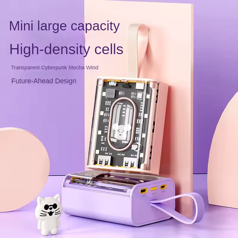 پاوربانک ۲۰۰۰۰ میلی‌آمپر فست شارژ شفاف | Portable Cute Powerbank-20000 — تصویر ۴