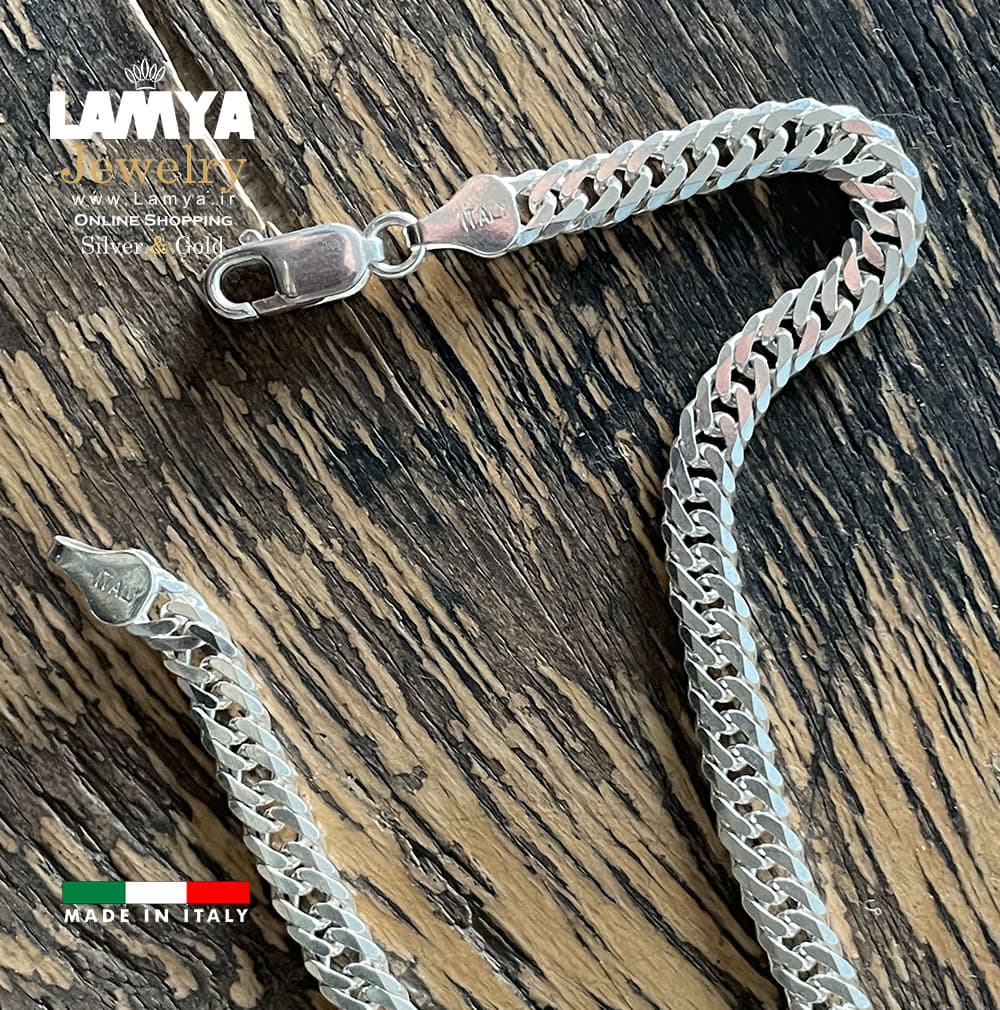 زنجیر و دستبند نقره ایتالیا مدل کارتیه دوبل 5mil کد N129