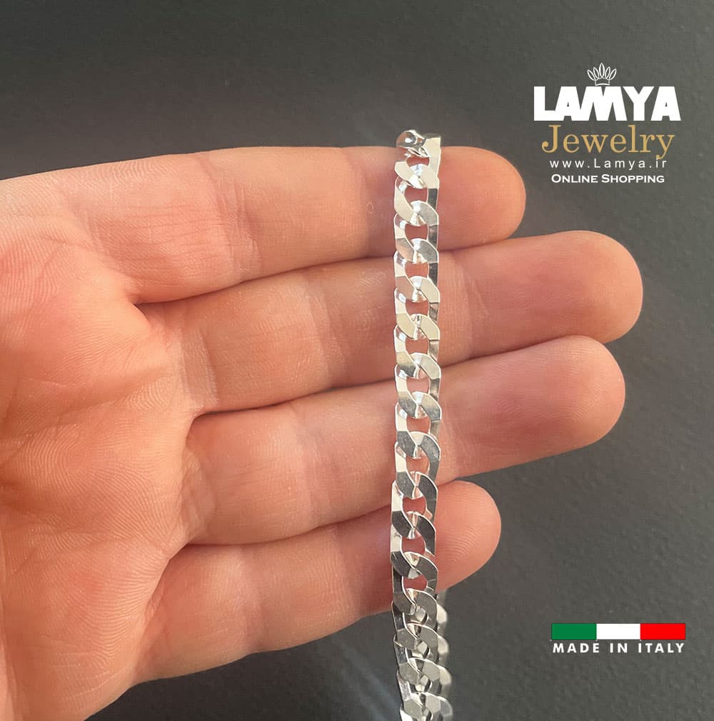 زنجیر نقره ایتالیا مدل کارتیه سه تراش 8mil کدG098 — تصویر ۵