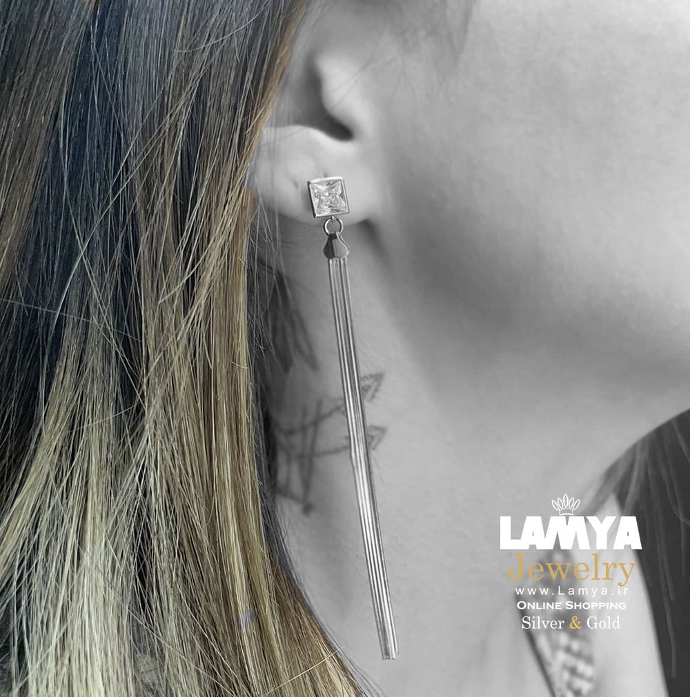 گوشواره نقره نگین دار کد E020 — تصویر ۲