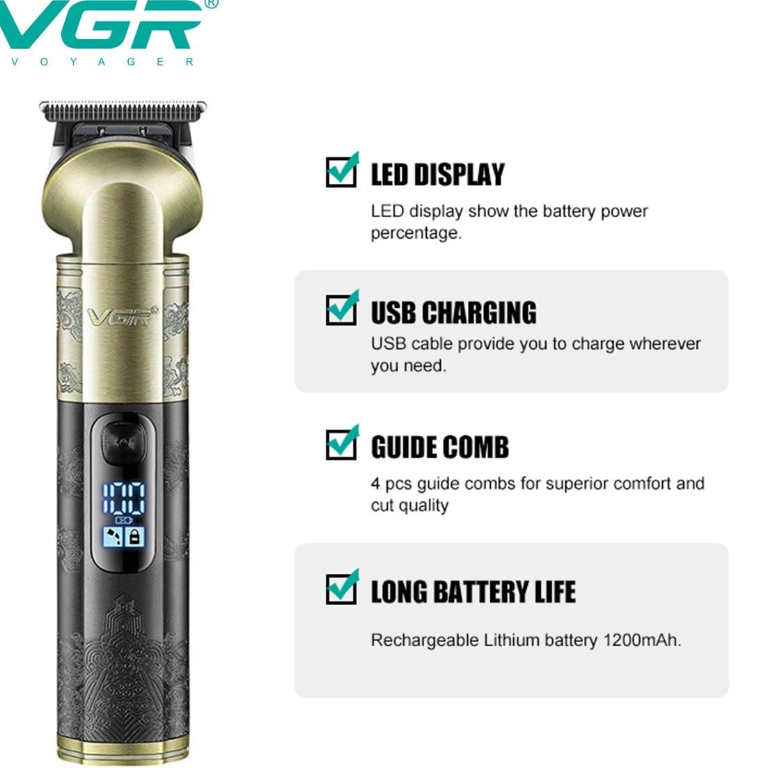 ماشین اصلاح VGR V-296 | خط زن و صفر زن حرفه‌ای اورجینال با ضمانت اصالت — تصویر ۳