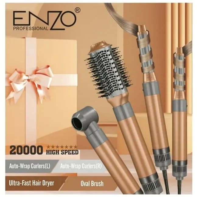 سشوار برس‌دار حالت‌دهنده 1500 وات انزو پروفیشینال مدل 4131، موتور AC، وزن 800 گرم، دارای سری متمرکز‌کننده باریک، سری شانه‌دار با ویژگی فرکنندگی، صاف‌کنندگی، حجم‌دهندگی — تصویر ۲