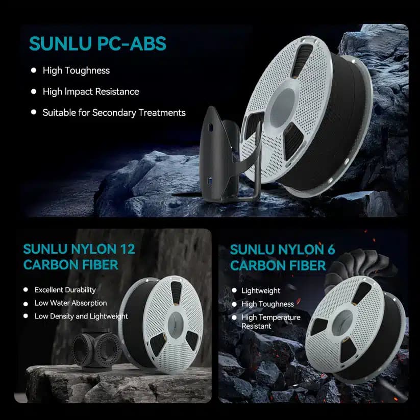 فیلامنت PC-ABS مشکی 1kg برند sunlu — تصویر ۳