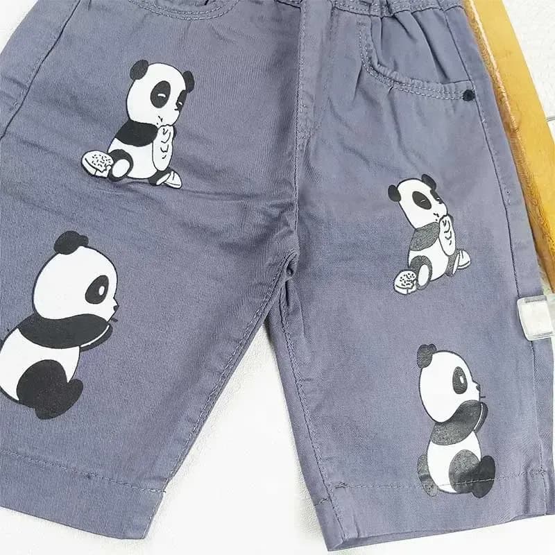 شلوارک کتان بچگانه طرح خرسی رنگ طوسی — تصویر ۲