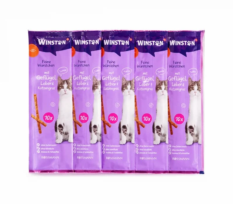 تشویقی گربه وینستون Winston طعم مرغ و جگر و علف گربه بسته ۱۰ عددی