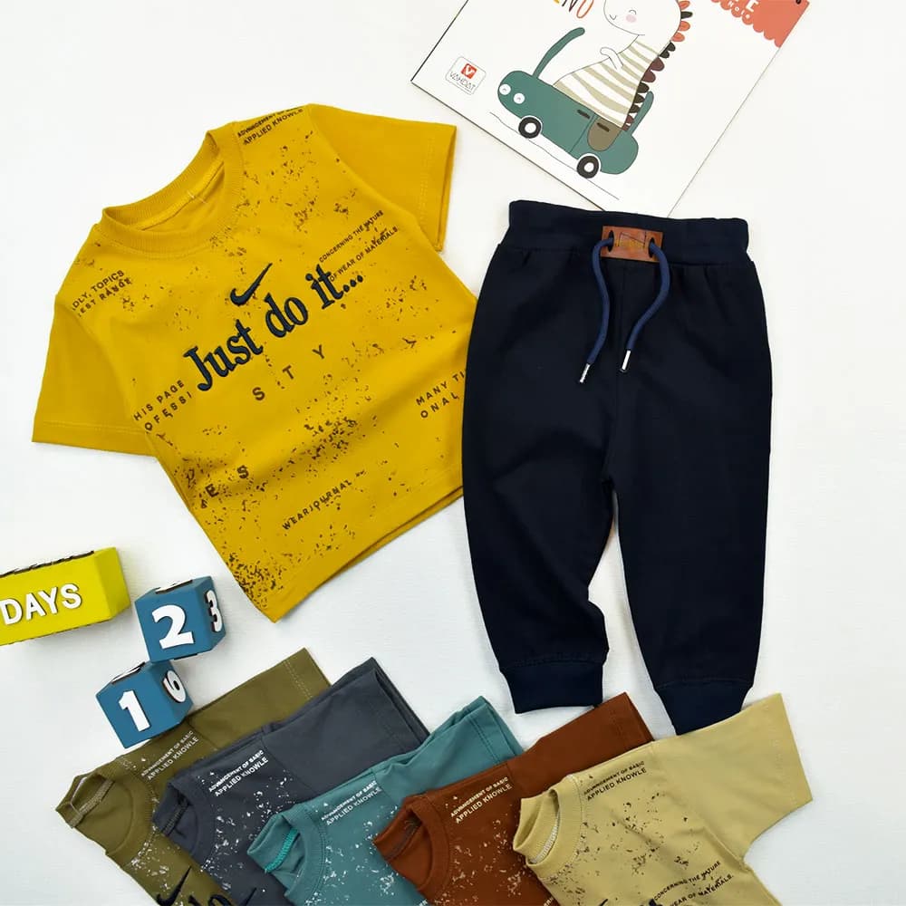 ست تیشرت و شلوارک پسرانه طرح JUST DO IT جنس پنبه ای — تصویر ۹