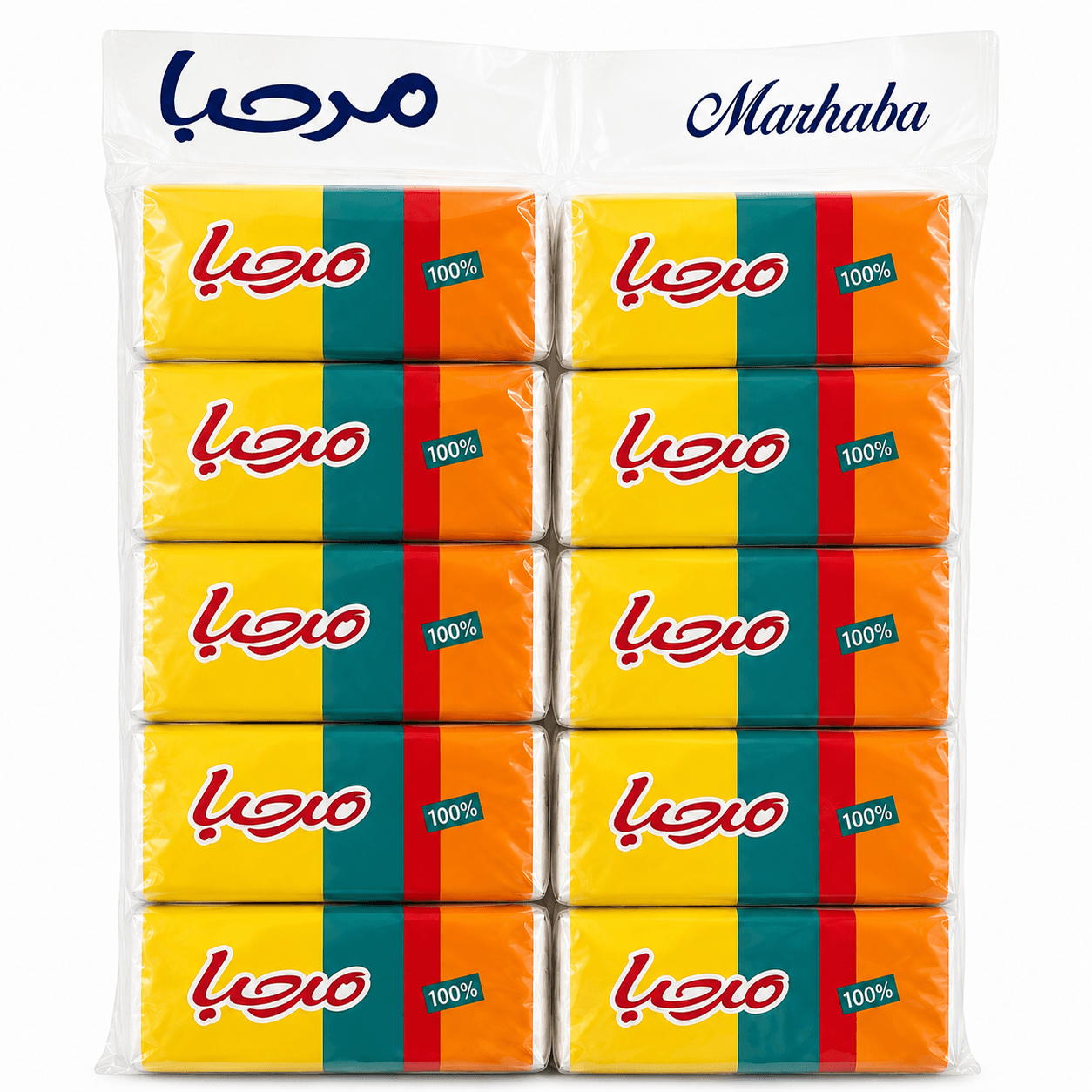 دستمال کاغذی 100 برگ دولایه مرحبا بسته 10 عددی