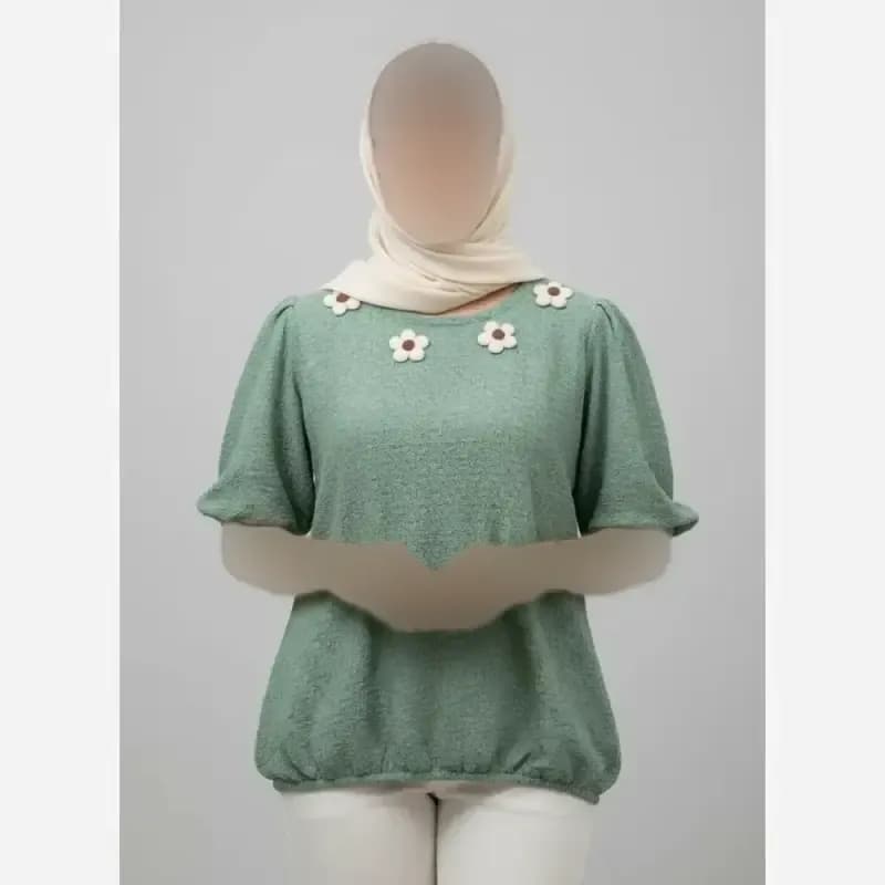 شومیز زنانه پفکی گل برجسته عیدانه فری سایز کد 101