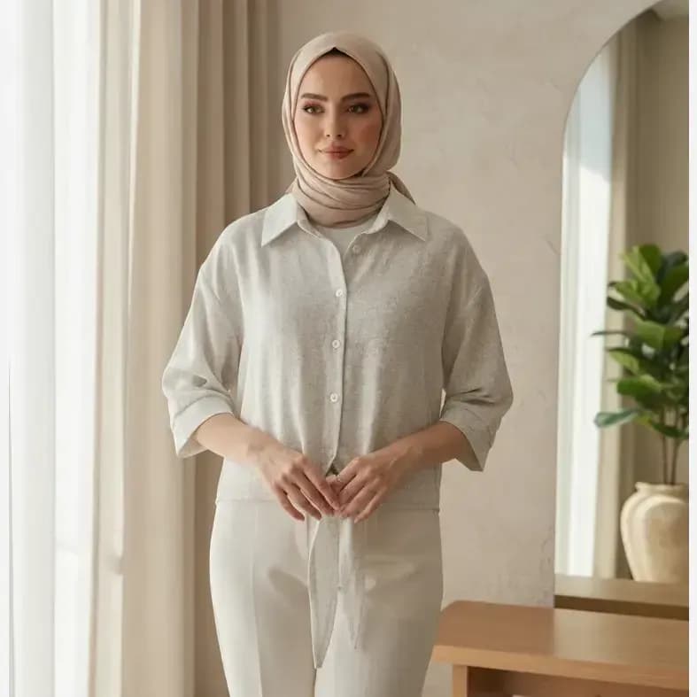 شومیز گره ای زنانه رگه دار مدل جدید عیدانه آبی طوسی سایز 38 تا 42