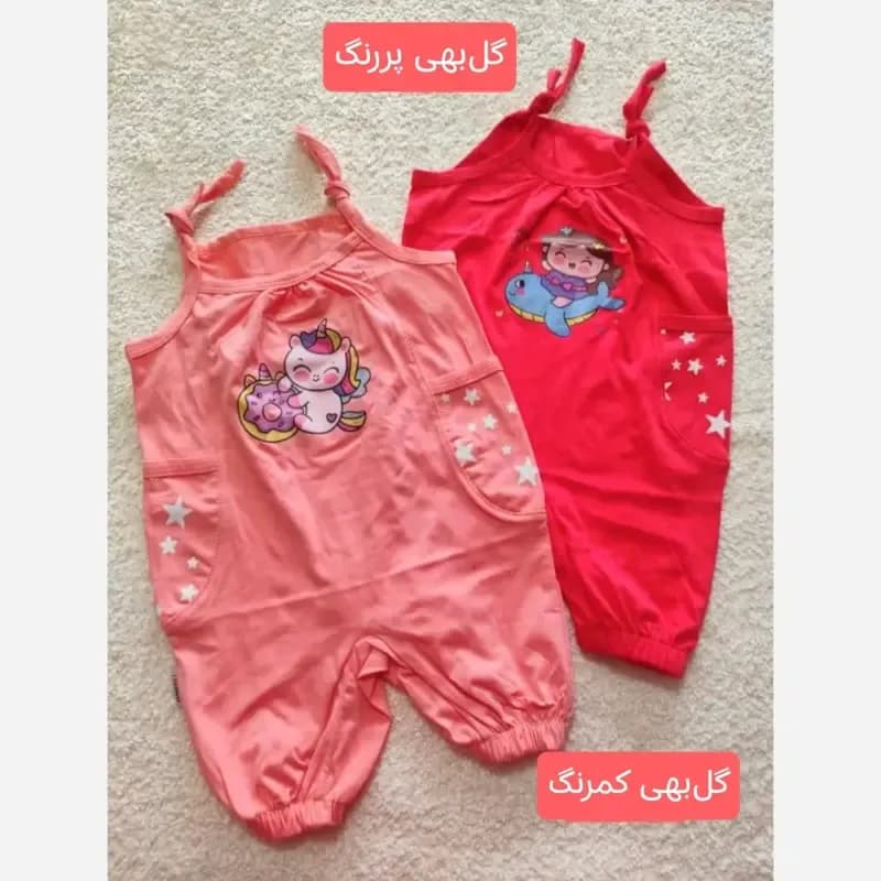 رامپر بندی نوزادی سرهمی بچگانه دخترانه پنبه ای چاپدار دوجیبرامپر — تصویر ۴