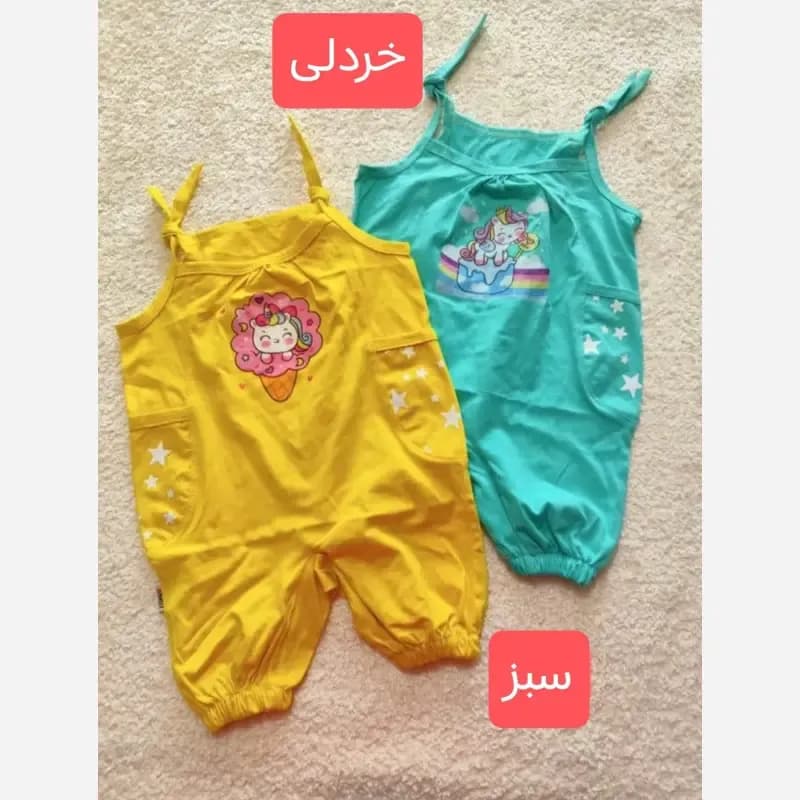 رامپر بندی نوزادی سرهمی بچگانه دخترانه پنبه ای چاپدار دوجیبرامپر — تصویر ۳