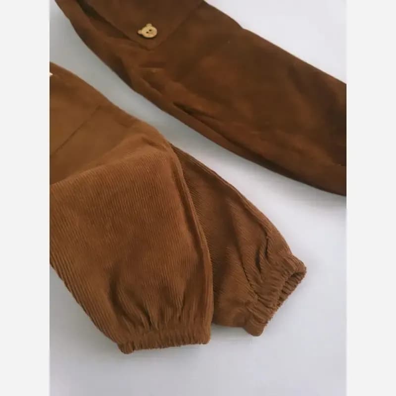 بلوز شلوار نوزادی پسرانه راه راه تدی پنبه دورو و مخمل کبریتی سایز 2 تا 5 سال — تصویر ۷