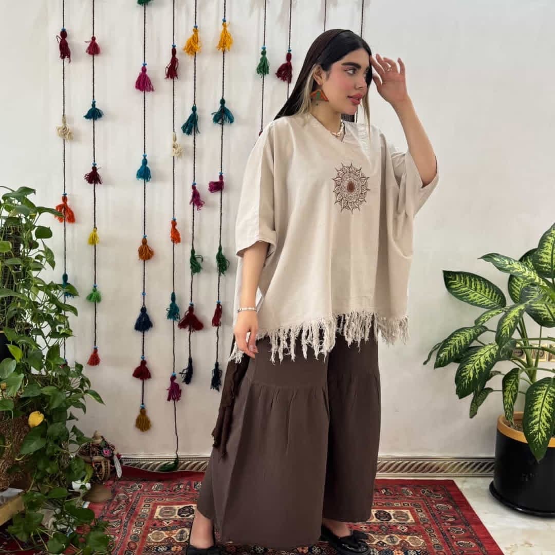 پانچو خورشید مدل تبتی ترمه پوش 1 — تصویر ۵