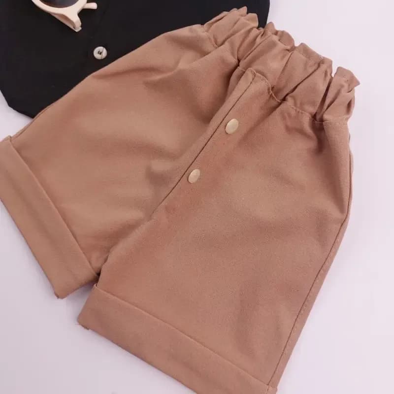 ست تاپ و شلوارک دخترانه محرمی نخی مشکی طرح بالک دار سایز 6 تا 36 ماه — تصویر ۵