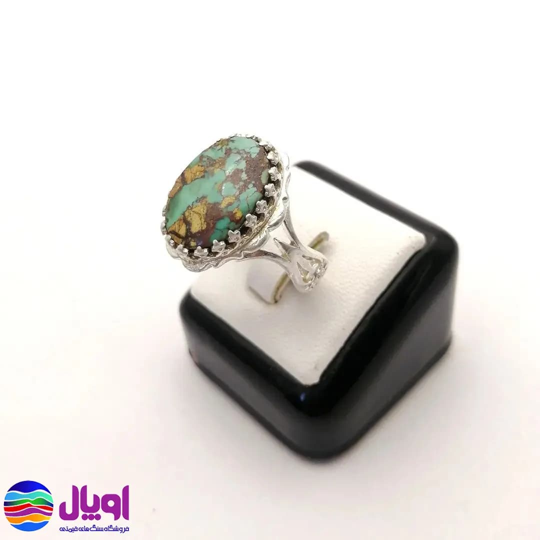 انگشتر نقره مردانه با نگین فیروزه بیضی 1.6 گرم — تصویر ۳