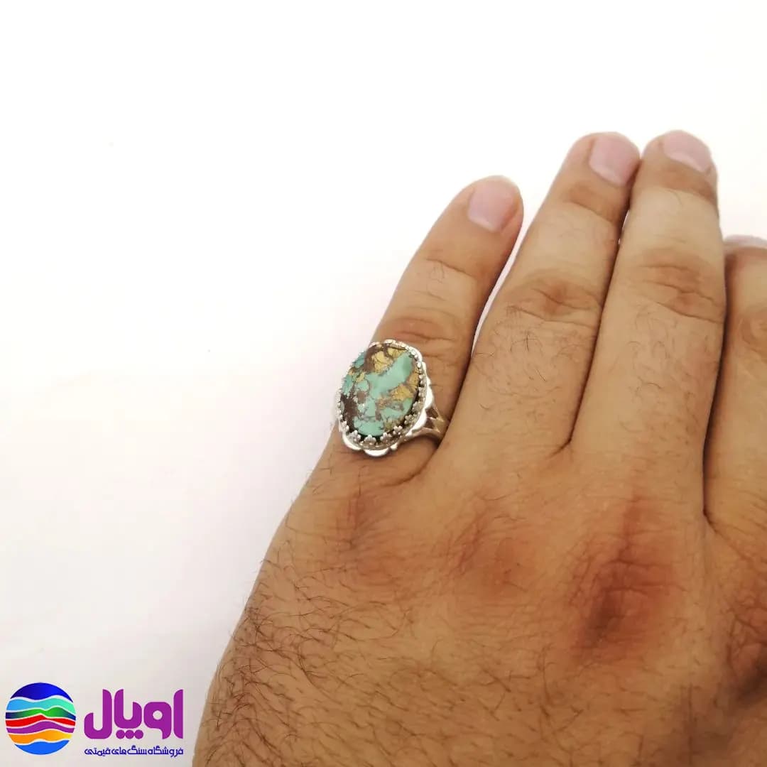 انگشتر نقره مردانه با نگین فیروزه بیضی 1.6 گرم — تصویر ۷
