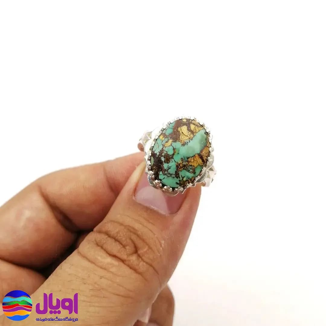 انگشتر نقره مردانه با نگین فیروزه بیضی 1.6 گرم — تصویر ۶
