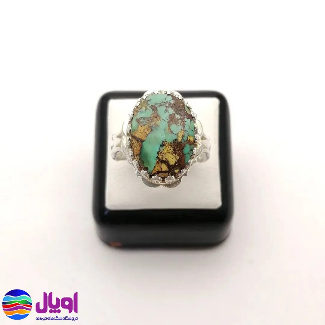 انگشتر نقره مردانه با نگین فیروزه بیضی 1.6 گرم — تصویر ۲