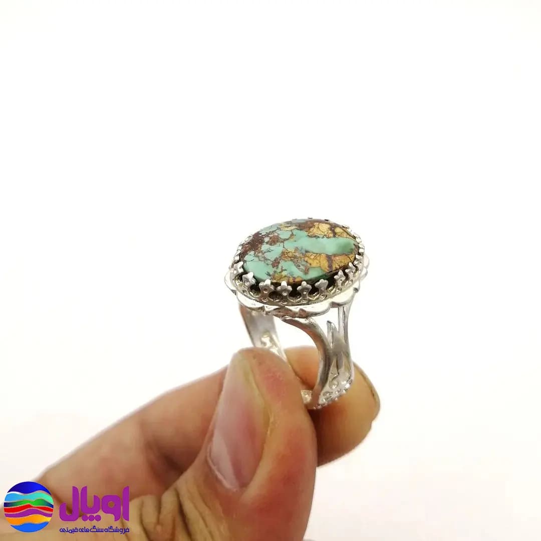 انگشتر نقره مردانه با نگین فیروزه بیضی 1.6 گرم — تصویر ۵