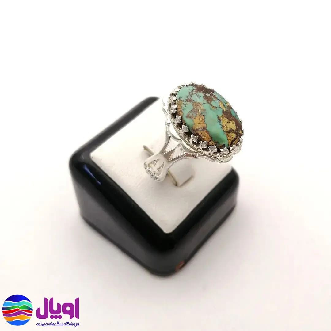 انگشتر نقره مردانه با نگین فیروزه بیضی 1.6 گرم
