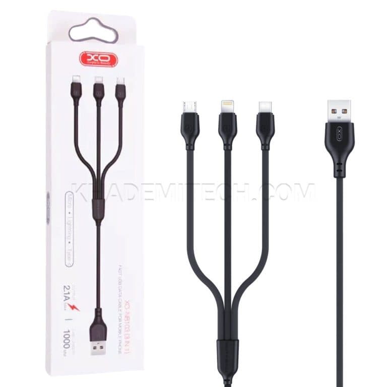 کابل شارژ چند کاره ایکس او مدل XO BNB103 3 IN 1 مشکی