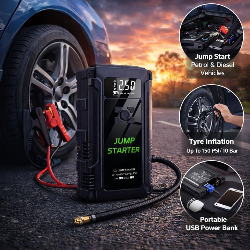 جامپ استارتر، پمپ باد و پاور بانک مدل Car Jump Starter K09B 3000A — تصویر ۲