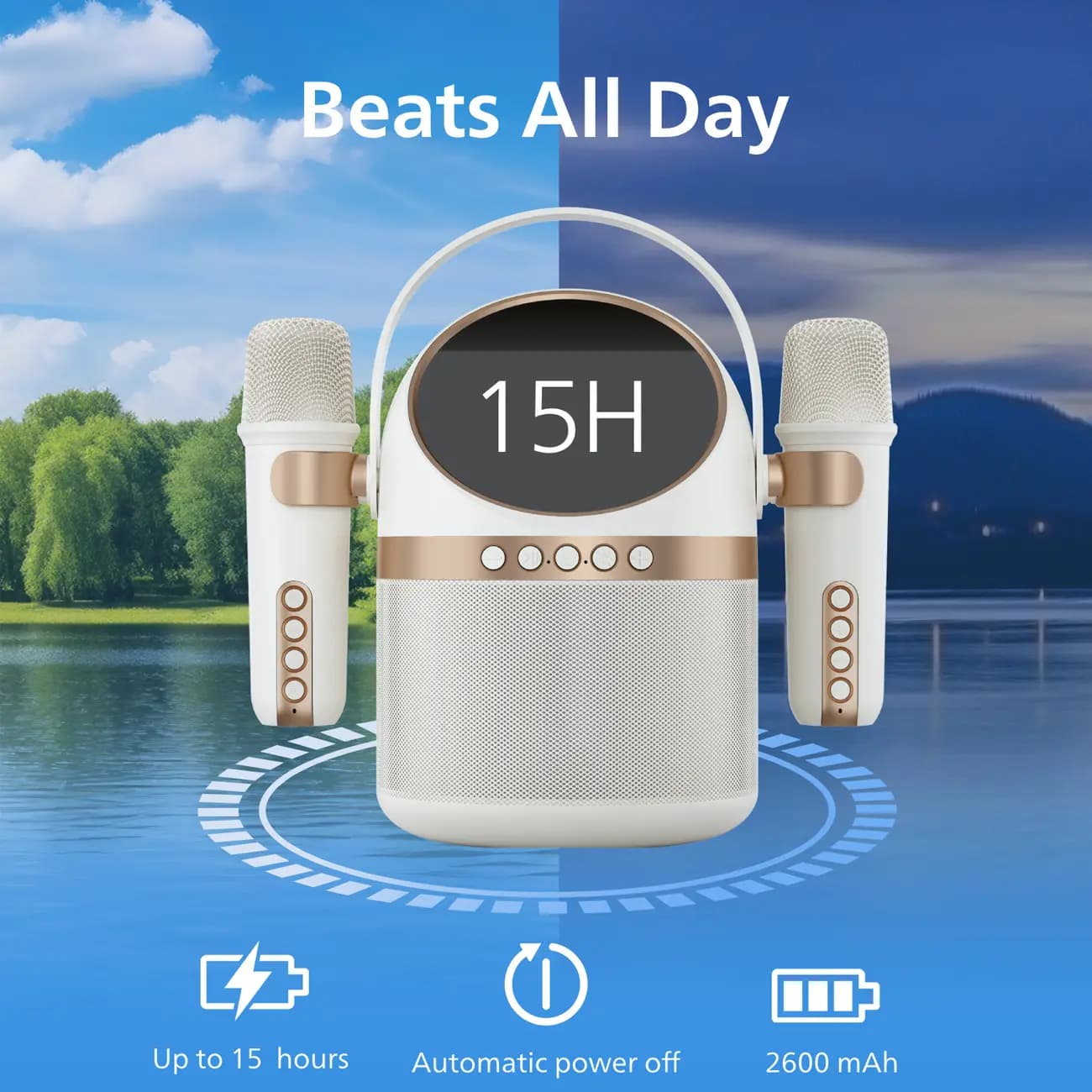 اسپیکر بلوتوثی پرتابل میکروفن دار کارائوکه فیلیپس مدل PHILIPS TAS2509WT سفید — تصویر ۳
