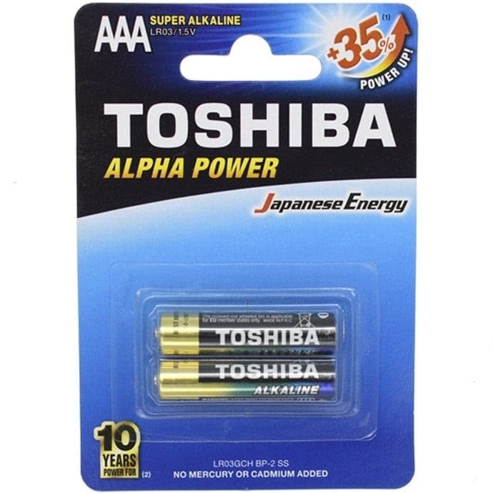 باتری نیم قلم توشیبا مدل Alpha Power بسته ۲ عددی
