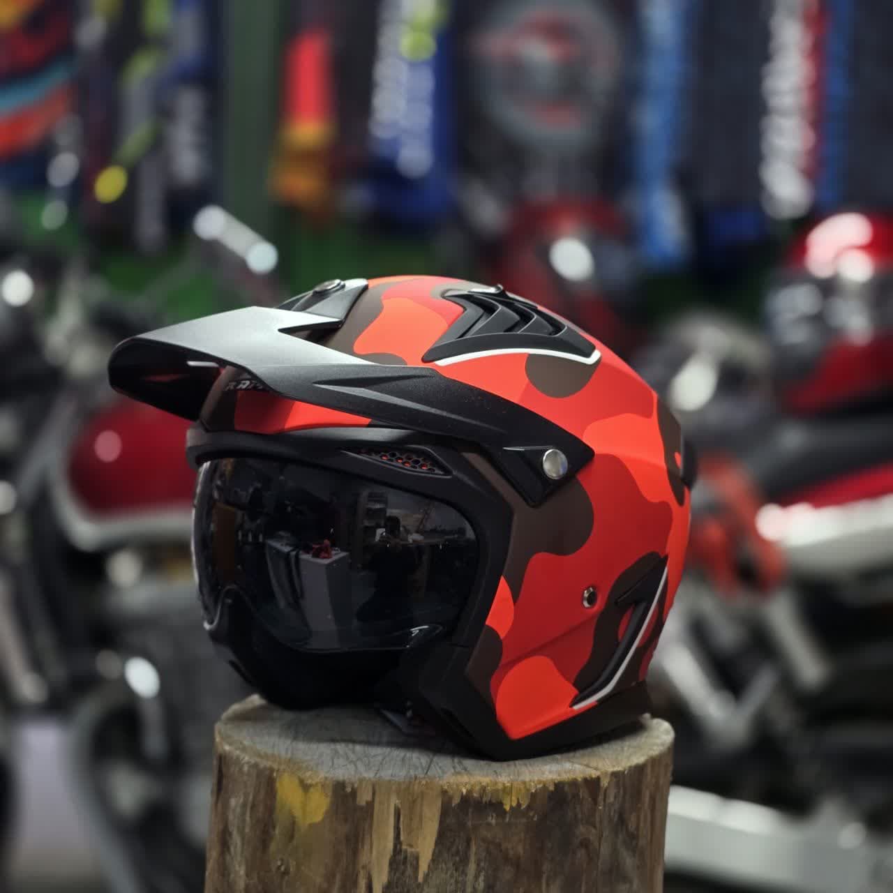 کلاه کاسکت Rapido 890 فک جدا شونده طرح چریکی نارنجی — تصویر ۵