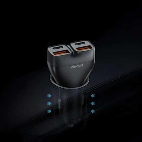 شارژر فندکی 4پورت دو پورت PD سوپر فست پرودو مدل Porodo dual power 102w car charger — تصویر ۴