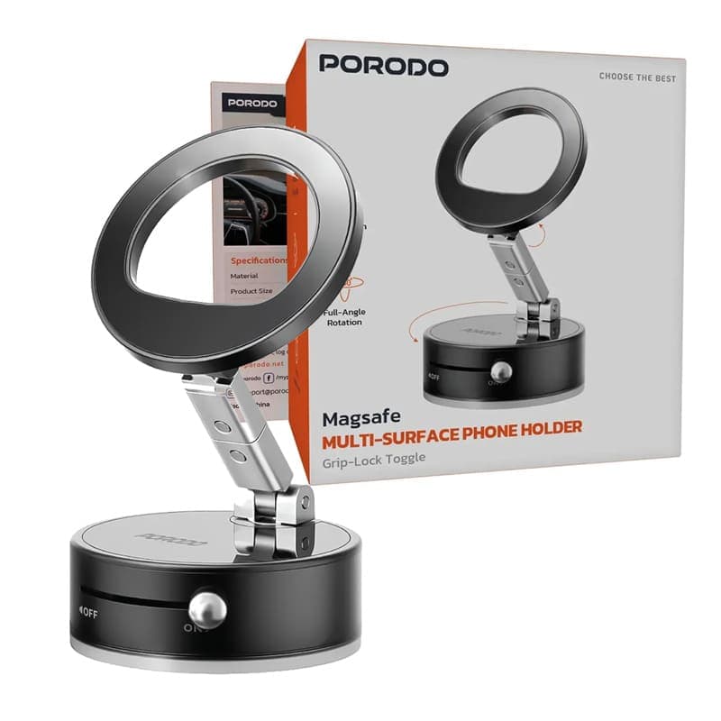 هولدر مگنتی مگ سیف وکیوم پرودو مدل Porodo Multi-Surface phone Holder PDMSPHA7