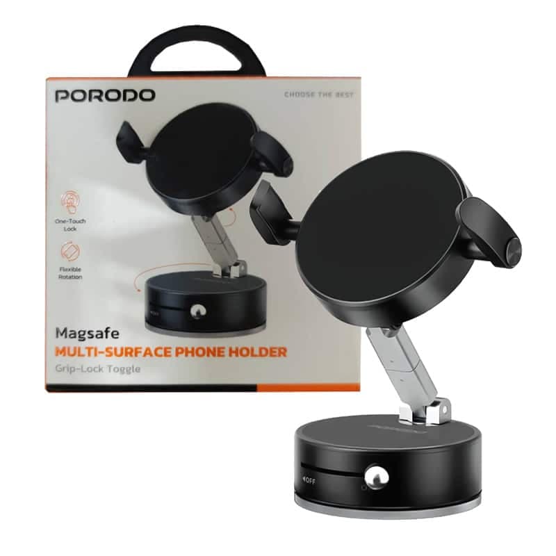 هولدر مگنتی مگ سیف وکیوم پرودو مدل Porodo Multi-Surface phone Holder PDMSPHA9