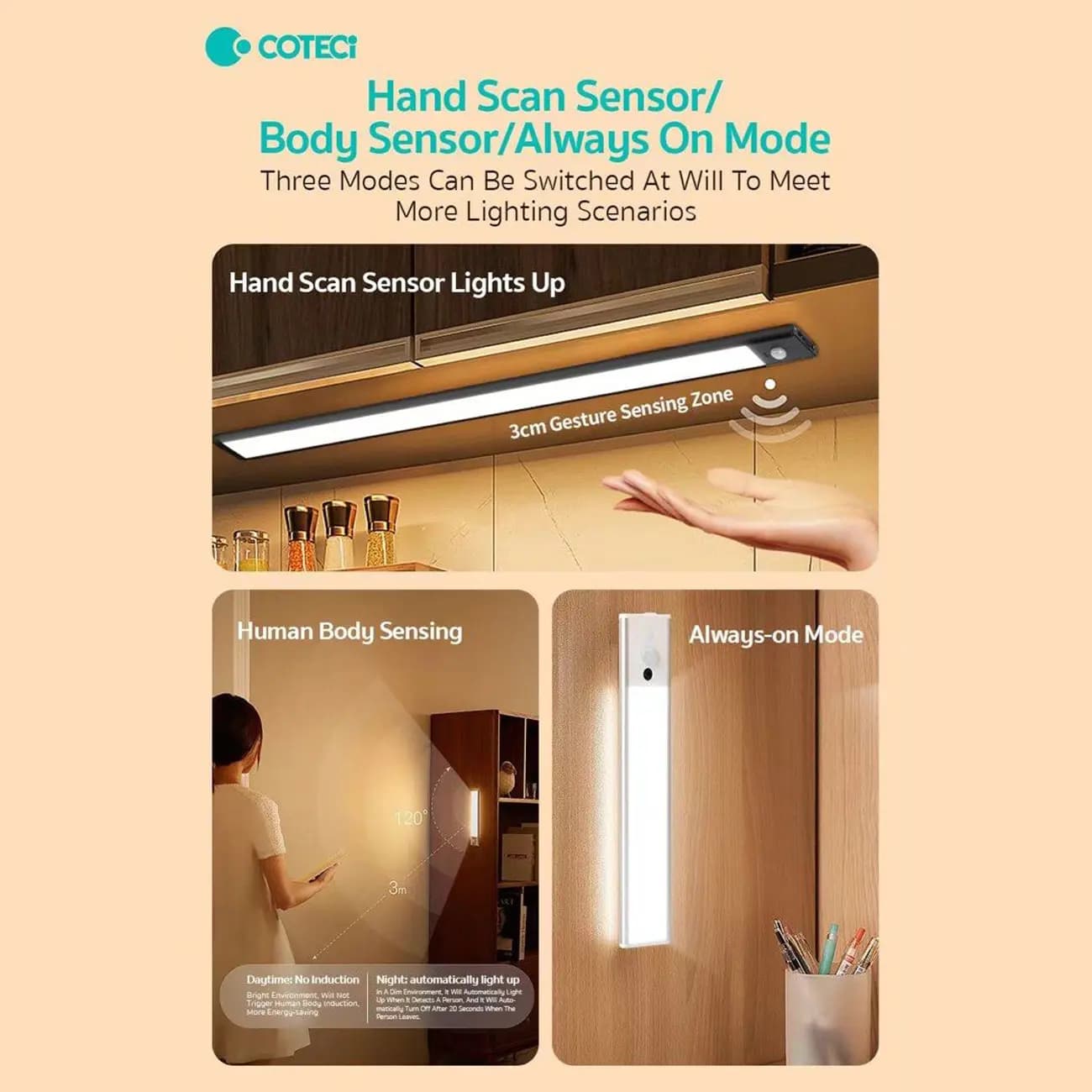چراغ ال ای دی زیر کابینتی سنسور دار 40 سانتیمتر Intelligent Light — تصویر ۷