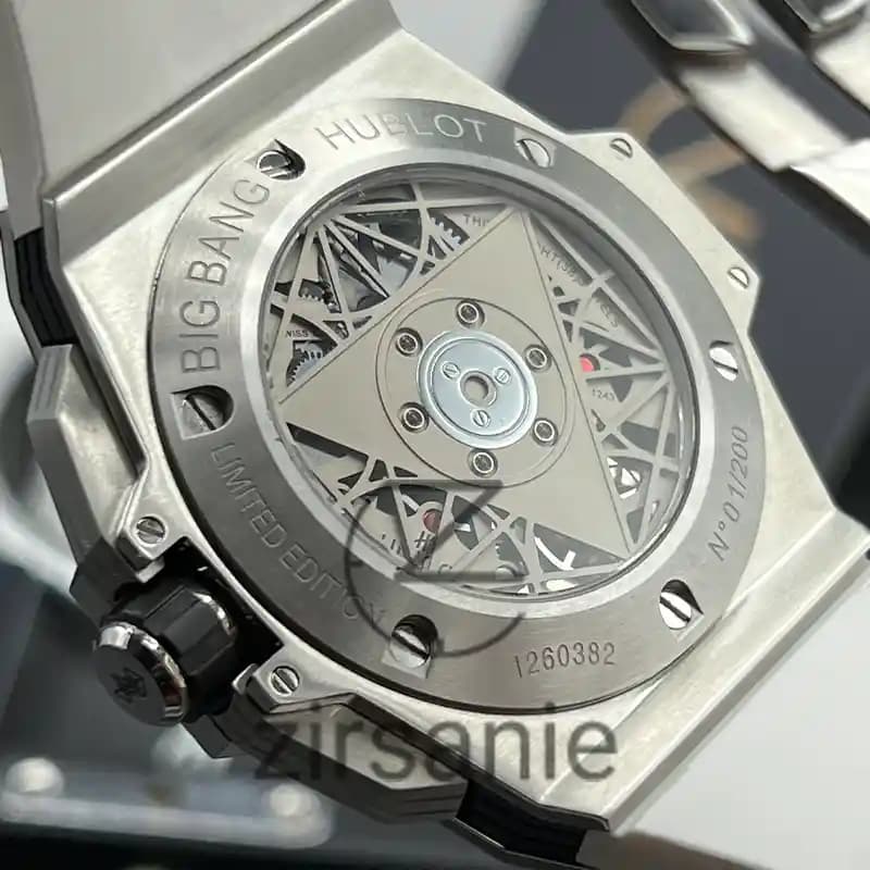 ساعت مچی مردانه هابلوت کهکشانی فول نگین سیلور سفید Hublot Big Bang SANG BLEU II Full Daimand Silver White — تصویر ۶