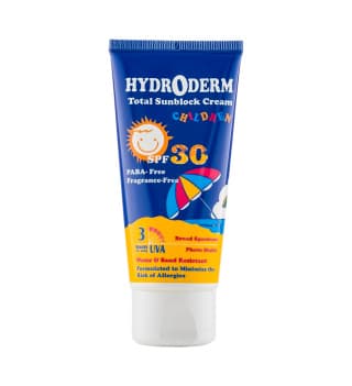 کرم ضد آفتاب بی رنگ هیدرودرم با SPF30 مناسب کودک حجم 50 میلی لیتر