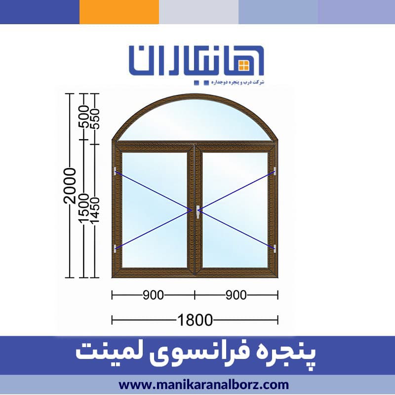 پنجره دوجداره فرانسوی هلالی لمینت