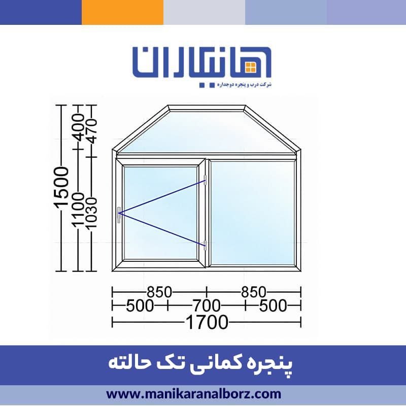 پنجره دوجداره کمانی تک حالته با شیشه ساده