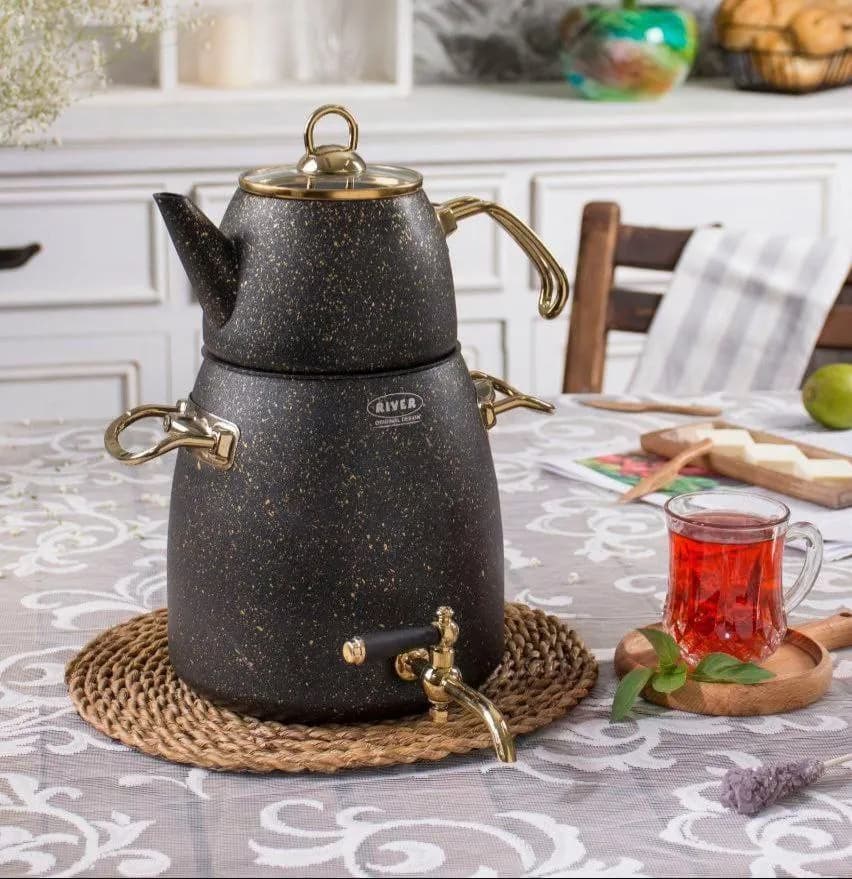 کتری قوری گرانیتی شیردار بلند رنگ مشکی — تصویر ۲
