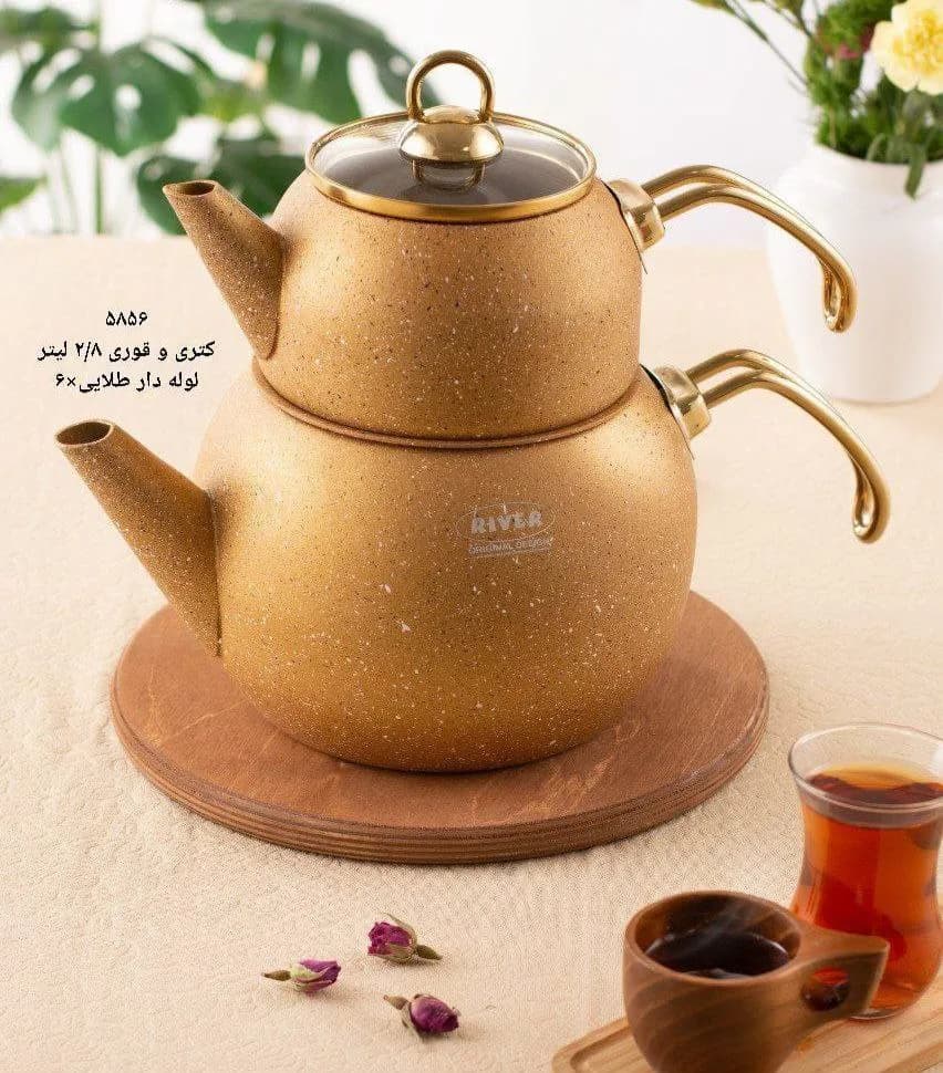 کتری قوری لوله دار تپل 2.8 لیتر ریور طلایی — تصویر ۲