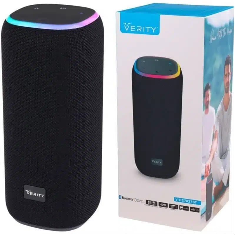 اسپیکر بلوتوثی قابل حمل وریتی مدل V-PS7027BT با توان 40W و رینگ نوری RGB — تصویر ۹