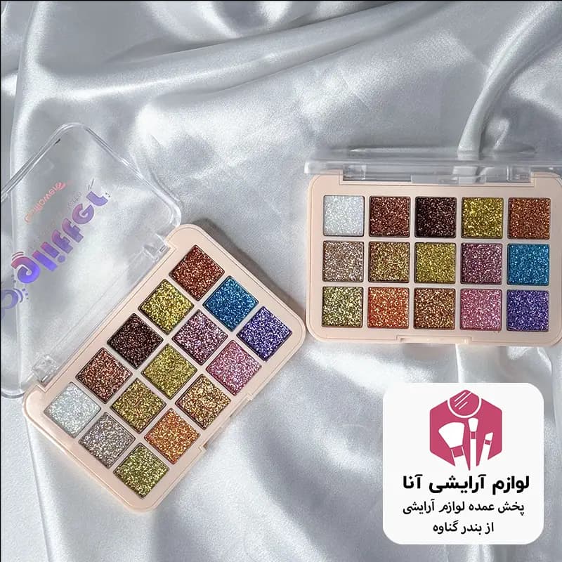 پالت سایه اکلیلی ۱۵ رنگ Sunflower مدل I Love The Glitter بسته 12 عددی - پخش عمده لوازم آرایشی آنا - بندر گناوه