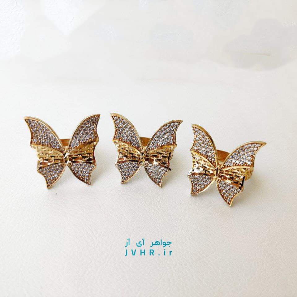 انگشتر طلاروس زنانه طرح پروانه جواهر + 5 سال گارانتی — تصویر ۲