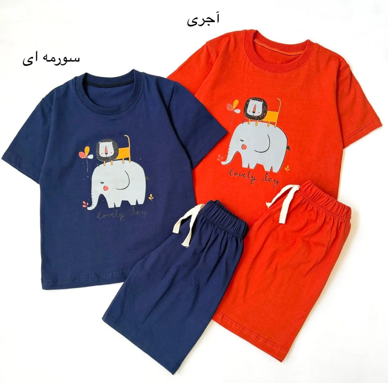 ست تیشرت شورتک سایز ۳۵ تا ۴۵ فیل و شیر — تصویر ۵