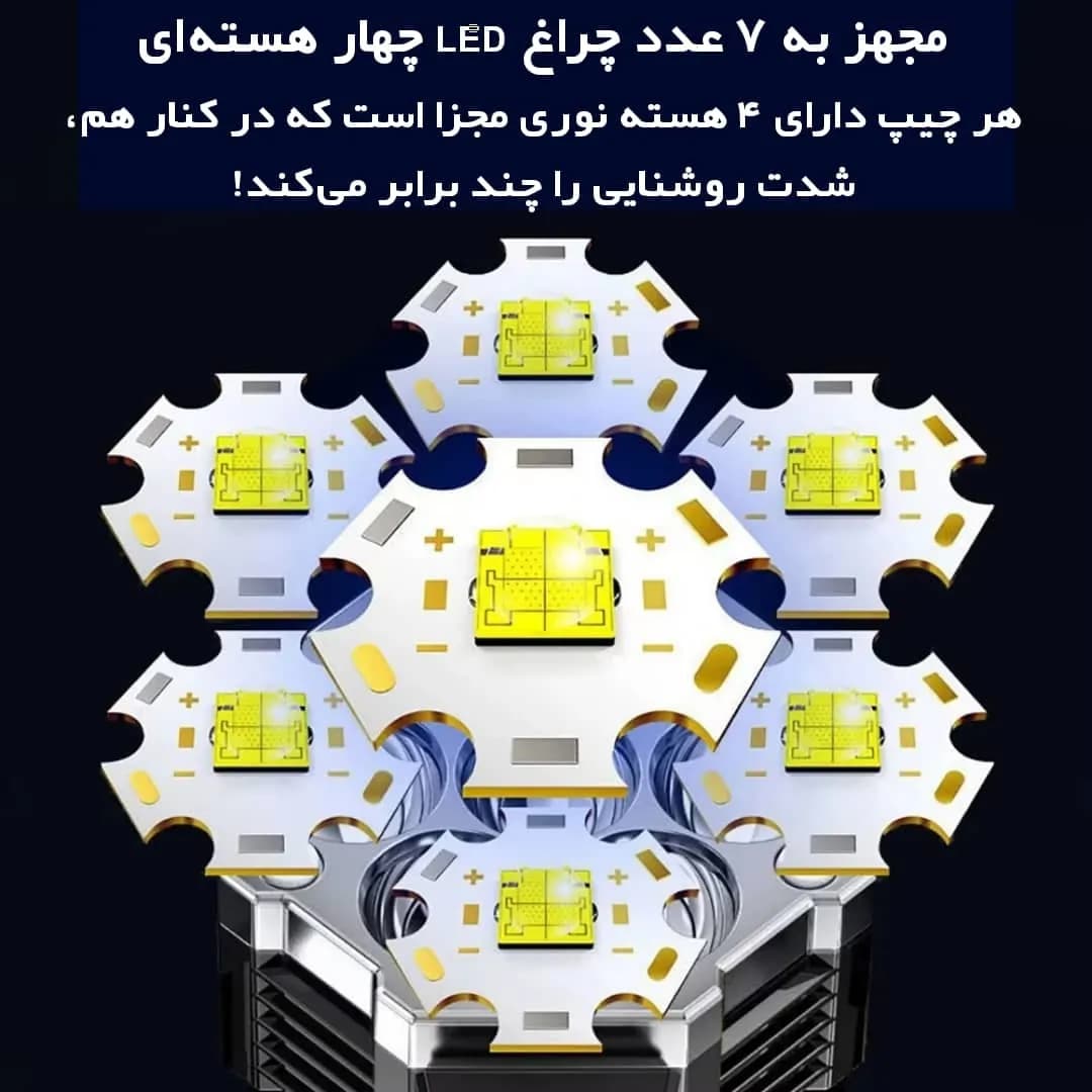 چراغ قوه حرفه‌ای با ۷ لامپ LED پرنور — تصویر ۵