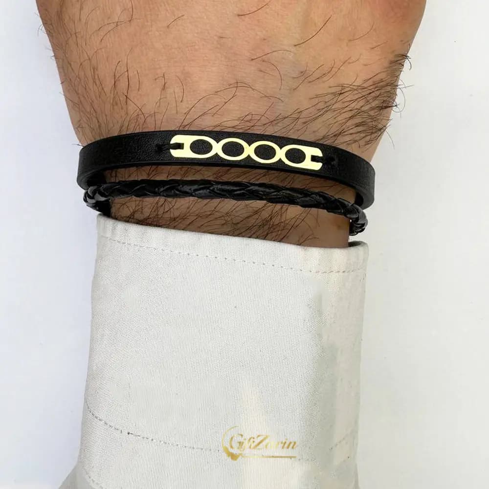 دستبند چرم و طلا مردانه M386