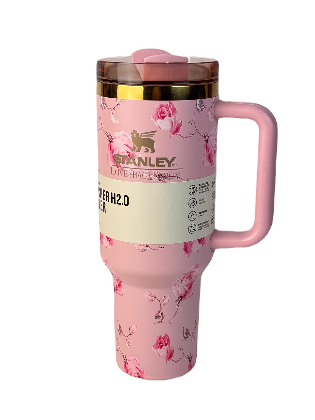 تراول ماگ استنلی دسته دار طرحدار مدل QUENCHER H20 TUMBLER حجم 1.180 لیتر
